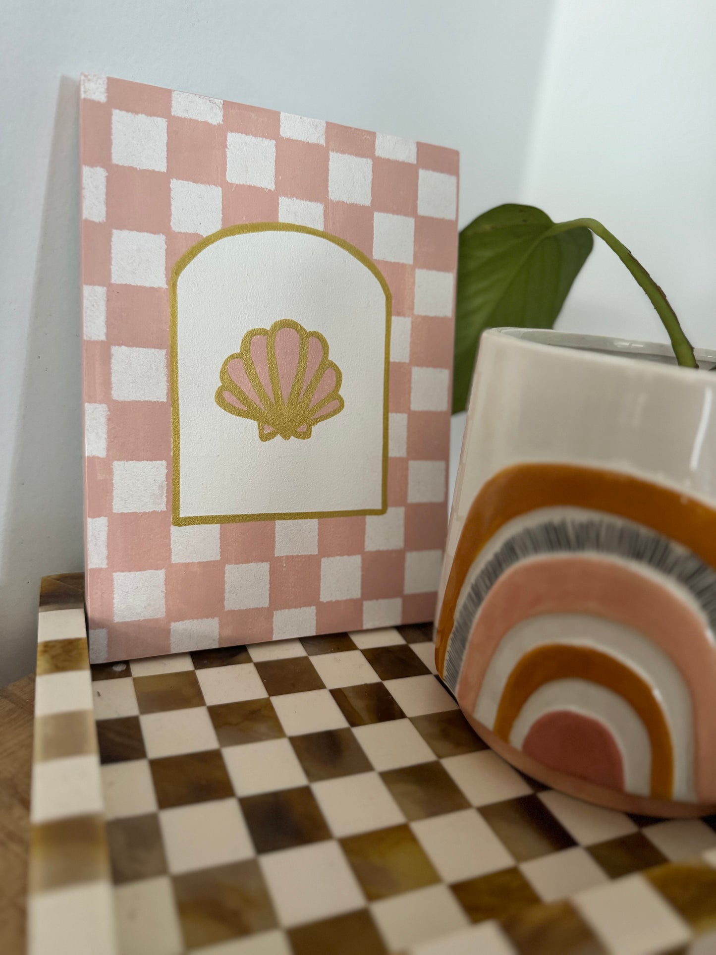 Pink Gingham Shell wall art