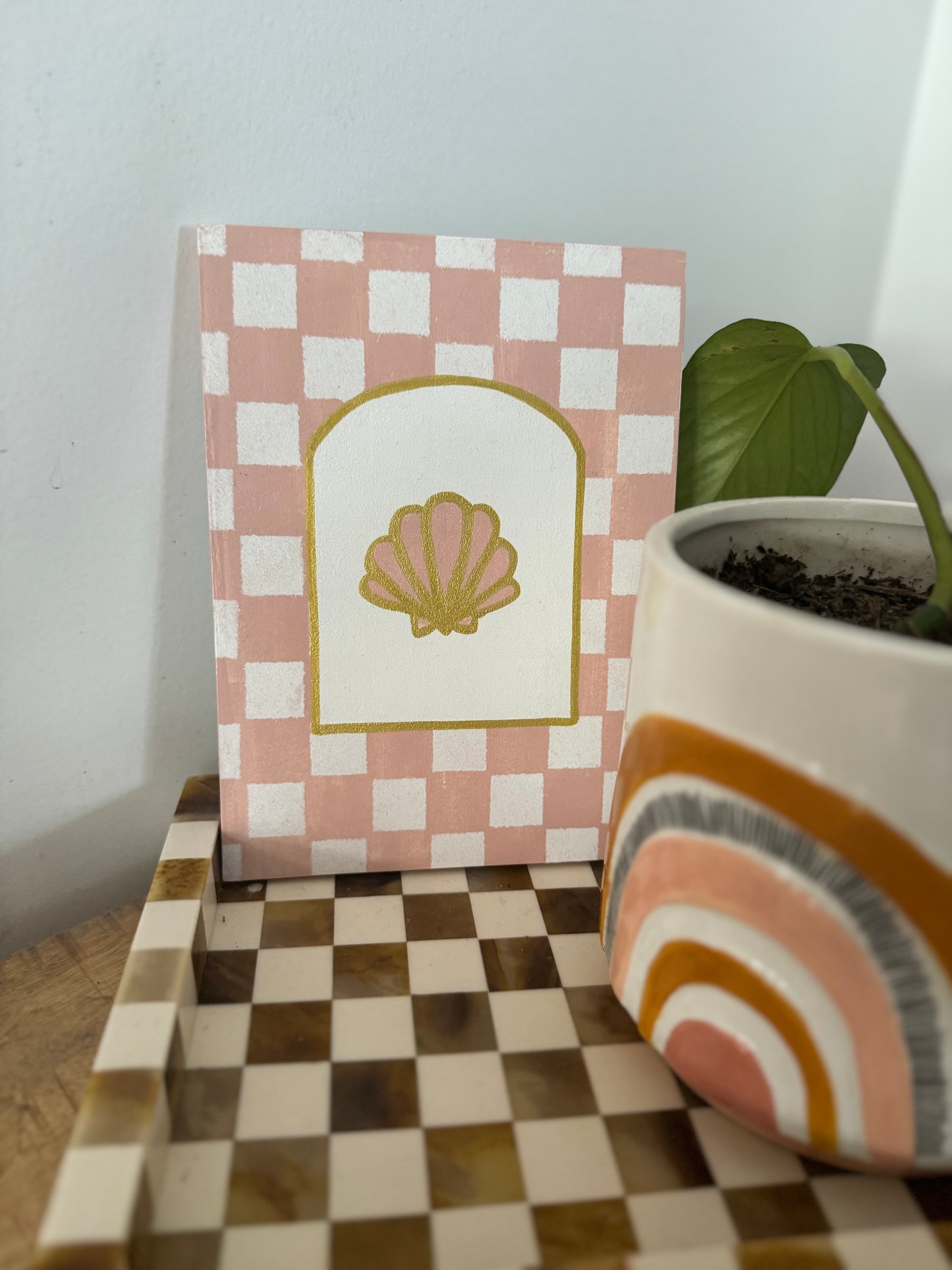 Pink Gingham Shell wall art