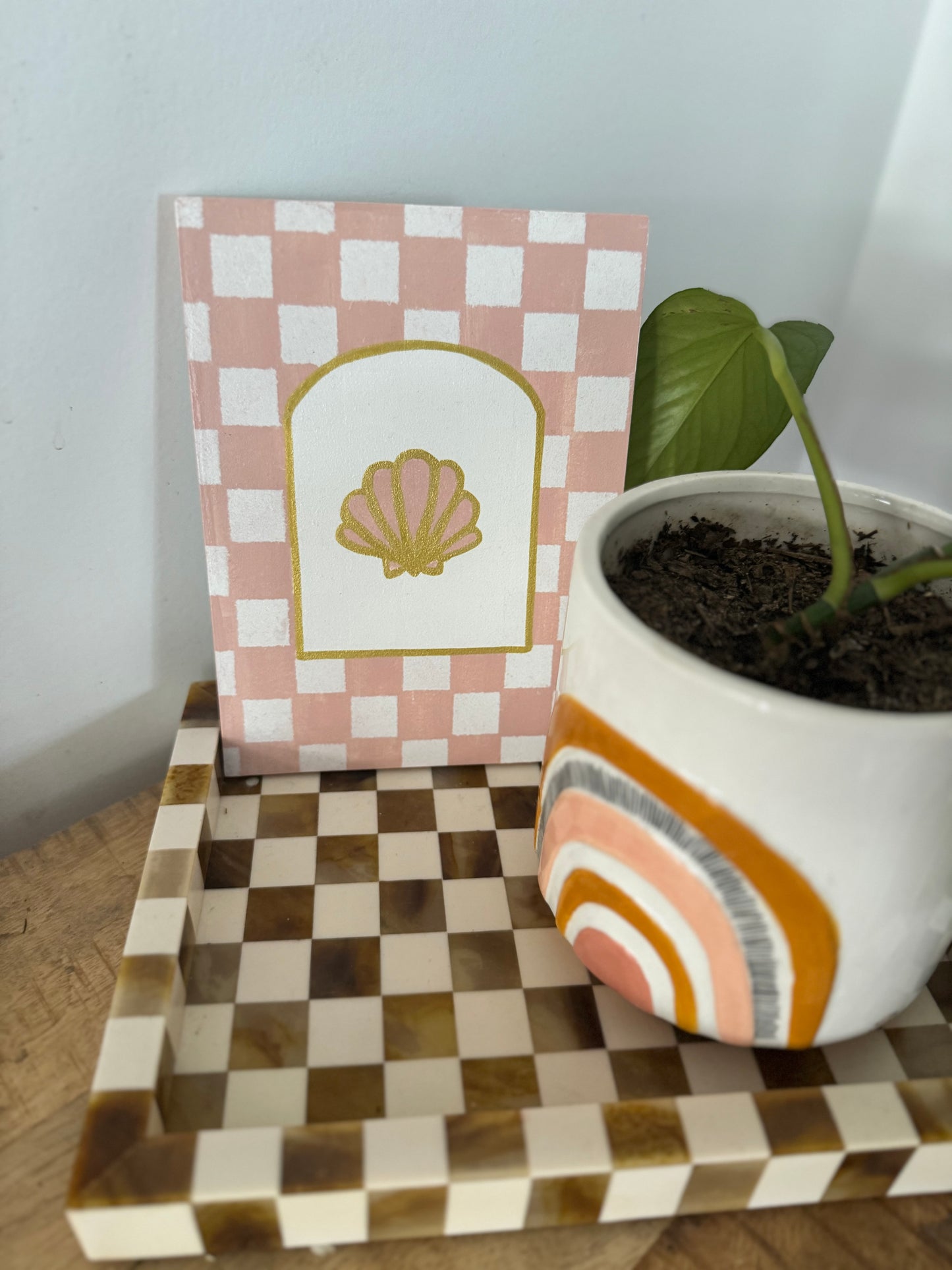Pink Gingham Shell wall art
