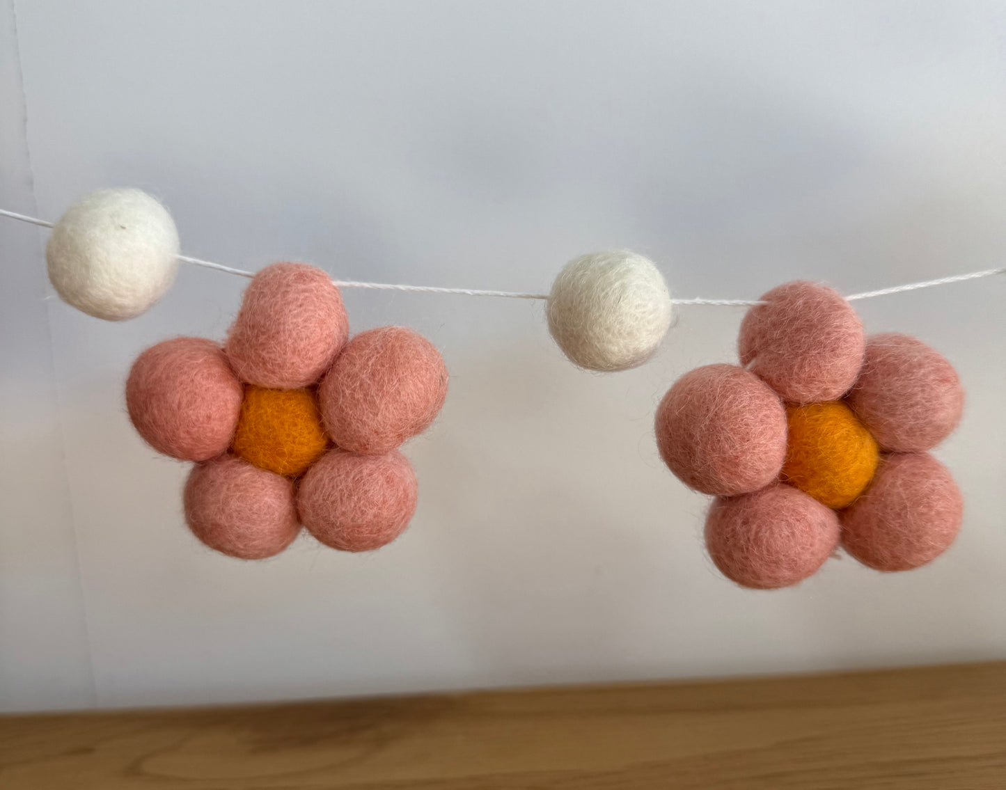 Floral bunting - Pink/ Orange Flower Pom Pom