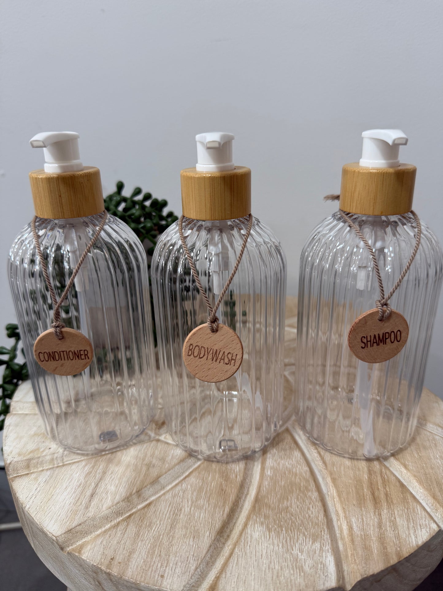 Dispenser Bottles- Clear/Bamboo