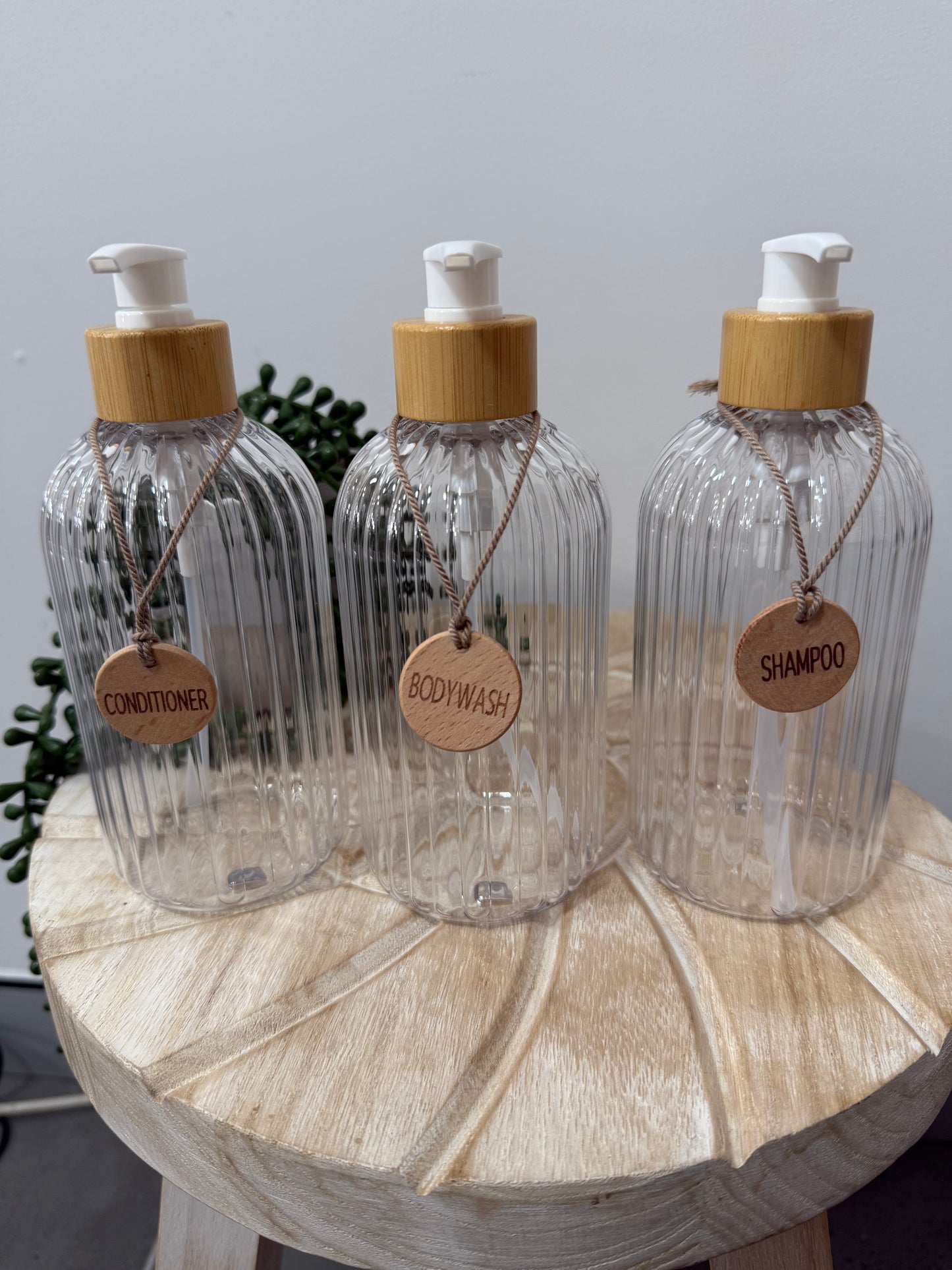 Dispenser Bottles- Clear/Bamboo