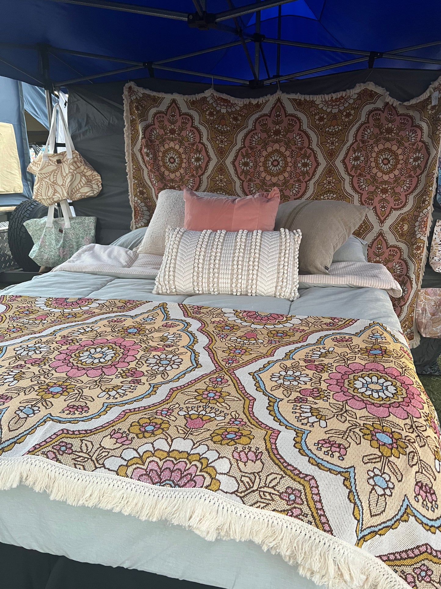 Retro Soft Blue Hues Cotton Rug/Blanket