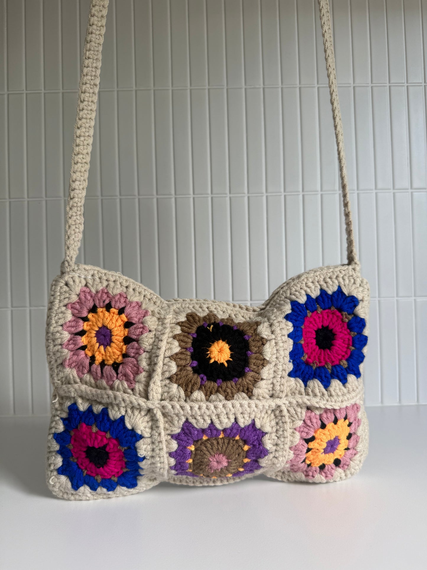 Boho Crochet Flower Tote Bag