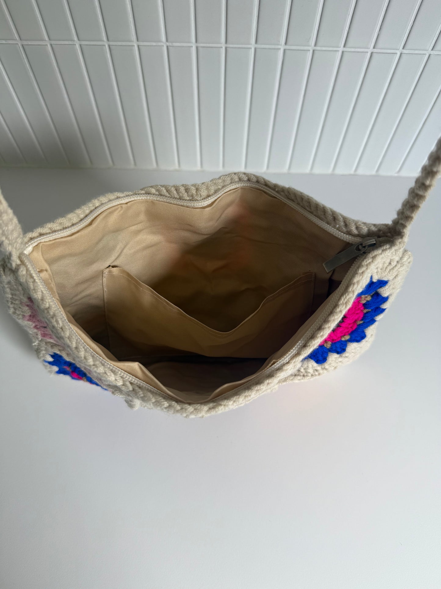 Boho Crochet Flower Tote Bag
