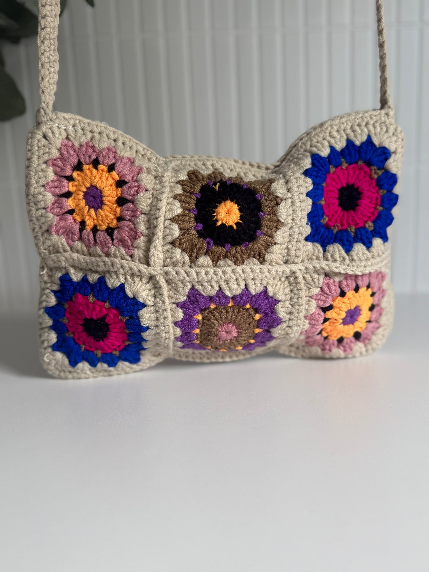 Boho Crochet Flower Tote Bag