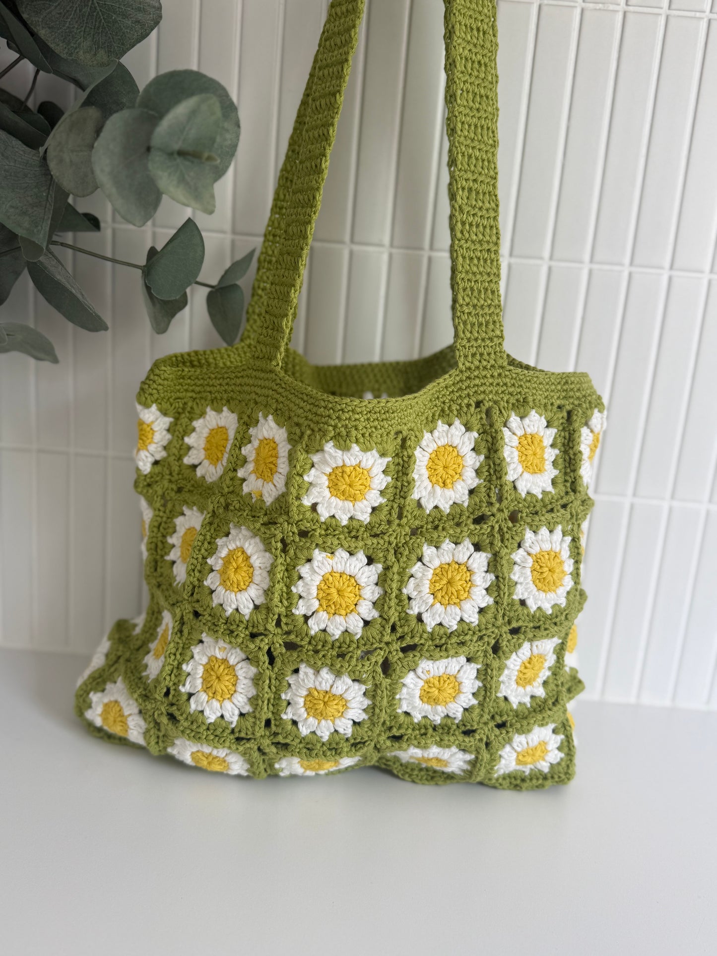 Crochet Daisy Tote - Green
