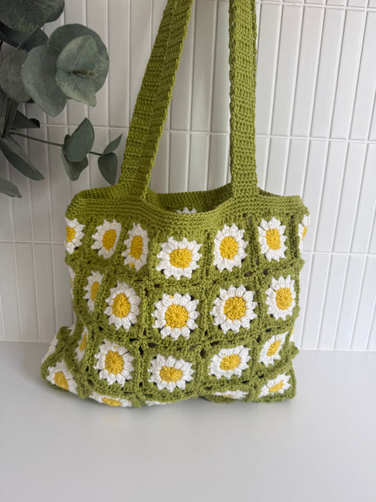 Crochet Daisy Tote - Green