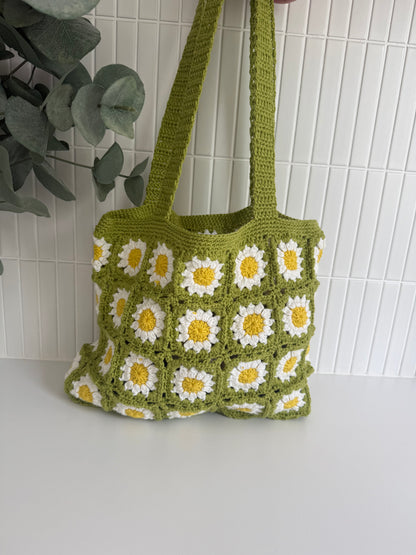 Crochet Daisy Tote - Green