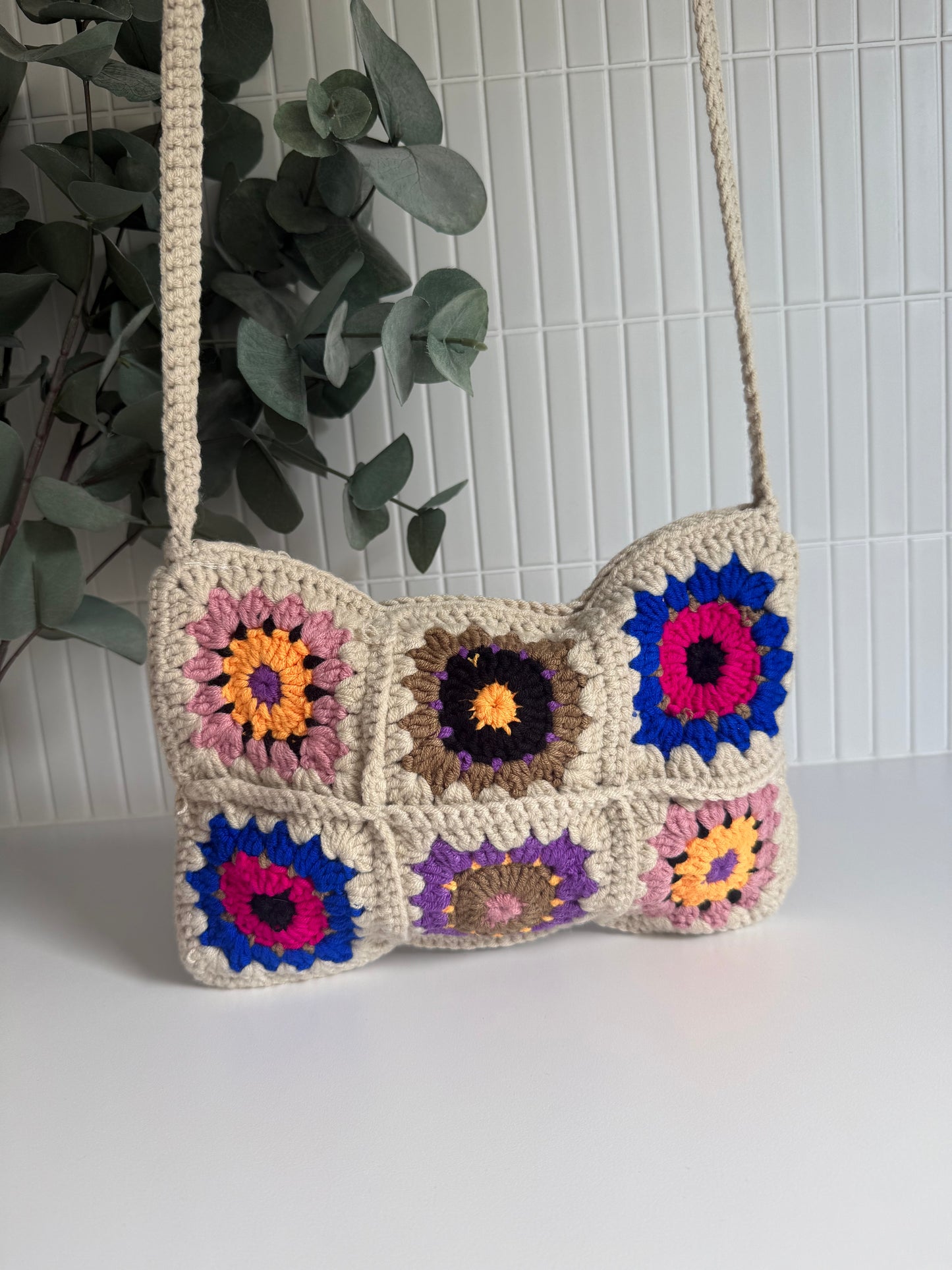 Boho Crochet Flower Tote Bag