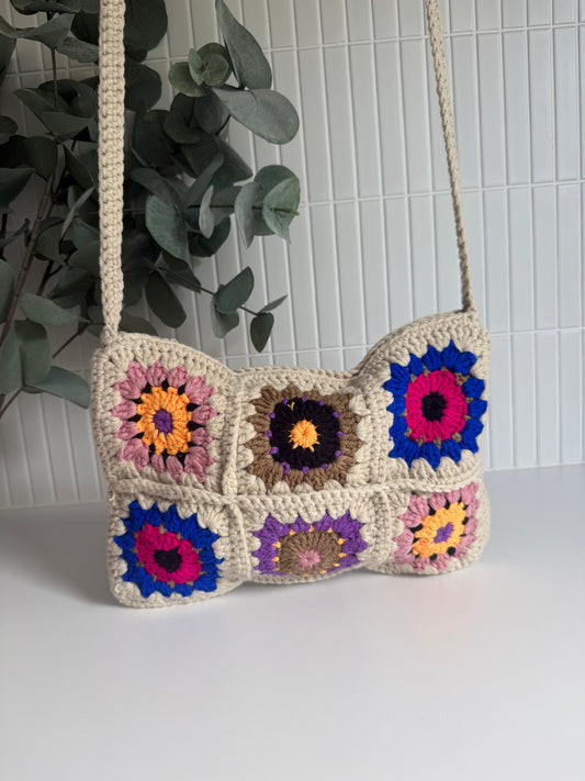 Boho Crochet Flower Tote Bag
