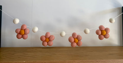 Floral bunting - Pink/ Orange Flower Pom Pom