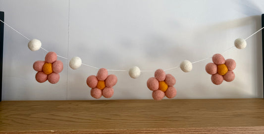 Floral bunting - Pink/ Orange Flower Pom Pom