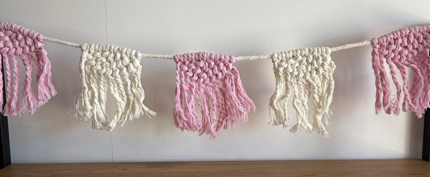 Macrame Fringe Bunting Pink/Cream