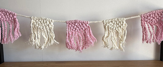 Macrame Fringe Bunting Pink/Cream