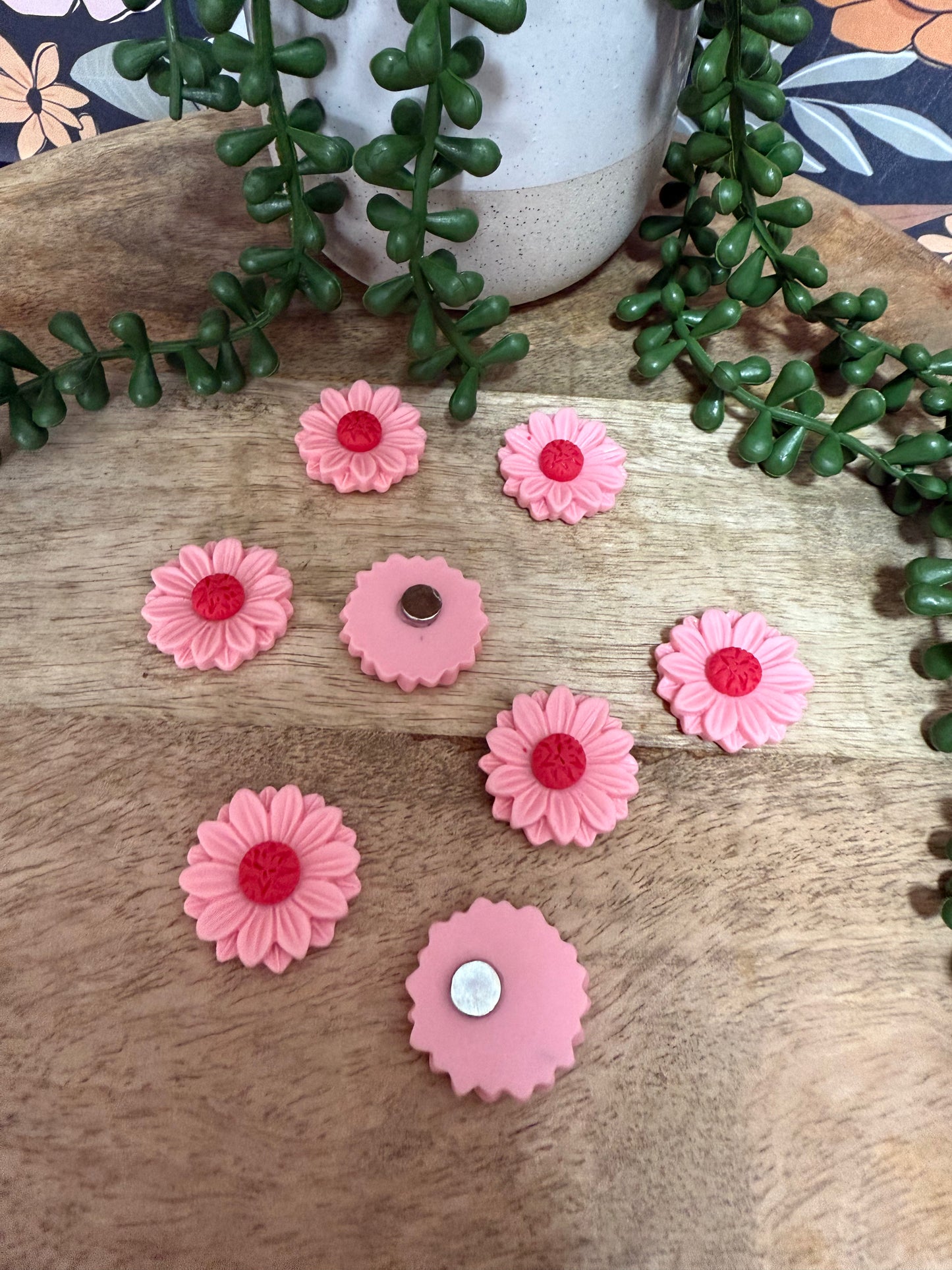 Pink Flower Fridge Magnets- 8 pack